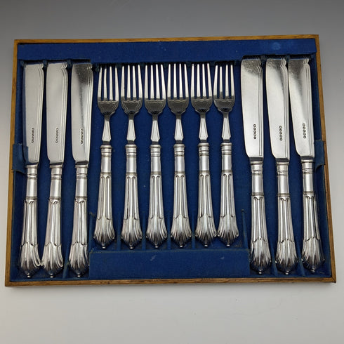 British antique silver plated cutlery set 6x2 Albany pattern in tray